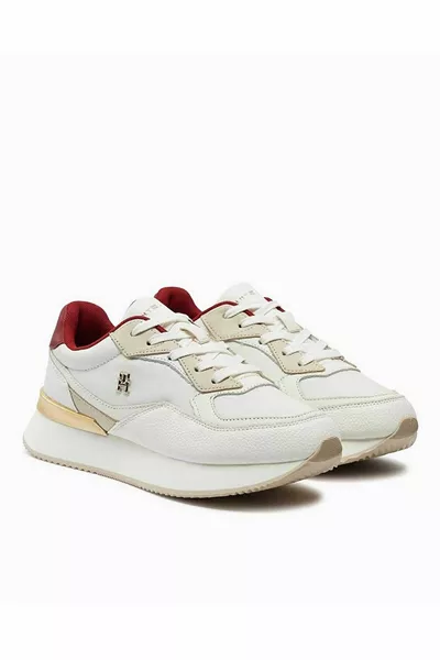 Kadın Marka Logolu Bağcıklı Kaydırmaz Tabanlı Günlük Beyaz Sneaker 