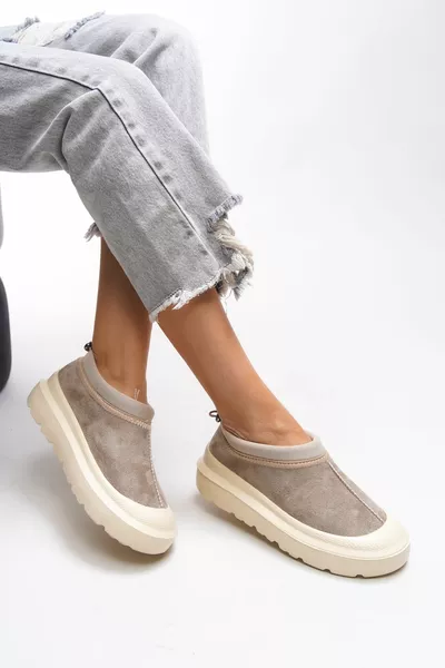 Relnahu Kadın İçi Kürklü Lastikli Rahat Mini Bot  Vizon