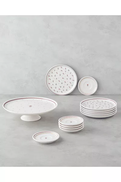 Retro Keramische Taartset -delig voor 6 personen, kleurrijk