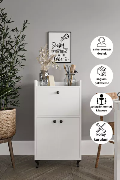 خزانة المطبخ والحمام وخزانة الميكروويف خزانة متعددة الاستخدامات باللون الأبيض