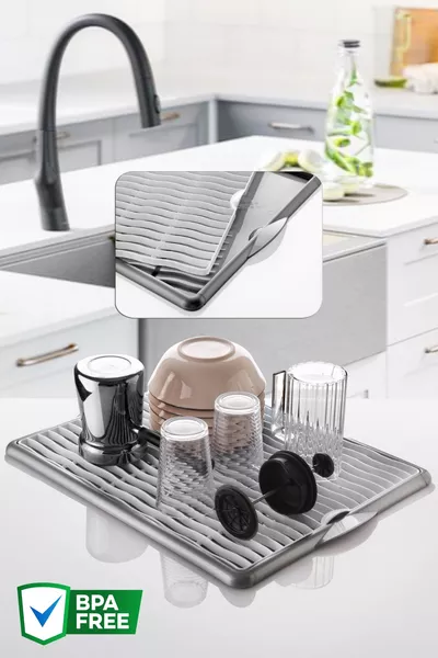 Égouttoir à vaisselle pratique en plastique pour évier - Set de rinçage gris x