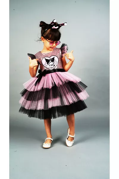 PINK KUROMI Sequin Birthday Princess Costume and Dress with Crown Accessory