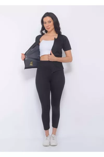 Ensemble unisexe sauna : corset thermique, legging et haut à manches courtes avec fermeture éclair