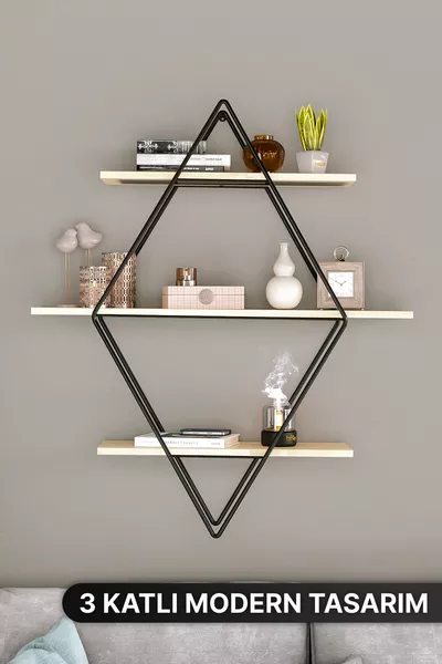 Черна Голяма Призма Стенна Етажерка Кухненска и Баня Етажерка Библиотека