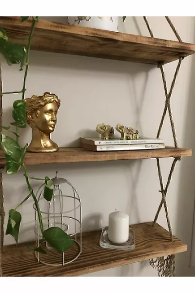 General Brands Decorative Wooden 3-Piece Rope Shelf