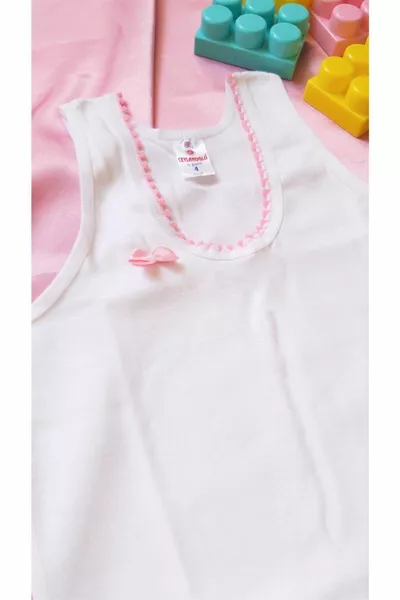 Girls' Tank Top with Pom-Poms % Cotton, Pack of 6