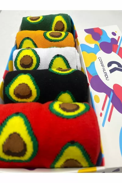 5-teiliges, buntes Sockenset mit Avocado-Motiv