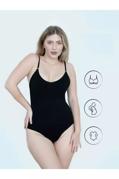 بودي كورسيه مشد للجسم قابل للفتح بأزرار من مامي موديل، اللون أسود، المقاس 6