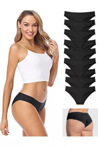 سراويل داخلية نسائية مطاطية بدون خياطة مقاومة للشفافية بتقنية القطع بالليزر - 9 قطع