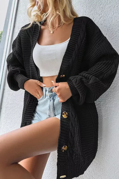Women's V-Neck Black Knit Cardigan