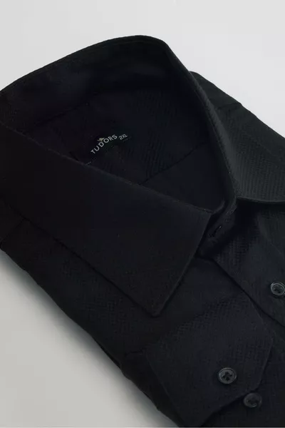 Plus Size Easy Iron Cotton Men's Shirt with Jacquard Tie Holder