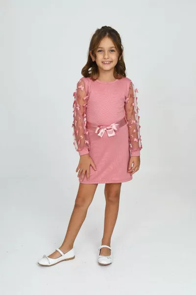 Children's Dress with Waist Tie and Tulle Detail Mykids Collection