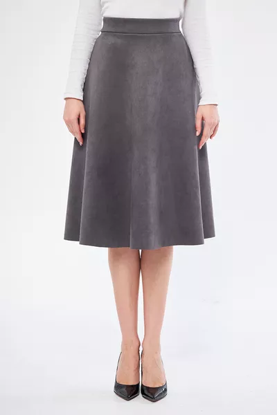 Midi-Length Suede Flared Skirt