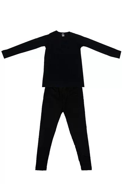 Unisex Kids Black Thermal Top and Bottom Set 