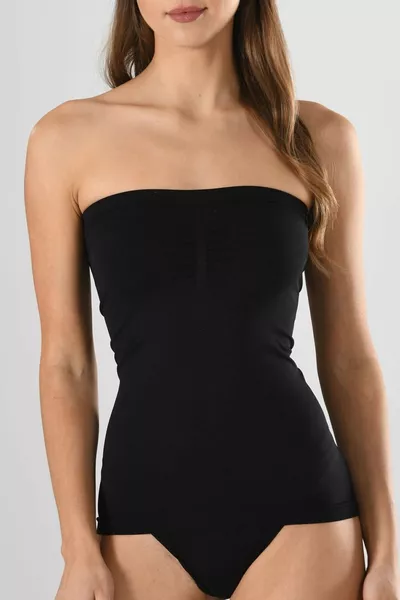  حمالة صدر نسائية طويلة بدون حمالات أسود محبوك ناعم بدون خياطة أساسية