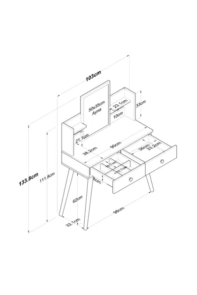 راني طاولة مكياج مع رف مرآة ودرجين لتنظيم المجوهرات باللون الأبيض