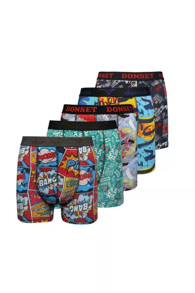 Мъжки памучни еластични боксерки с десен - ПАКЕТ от 5 броя