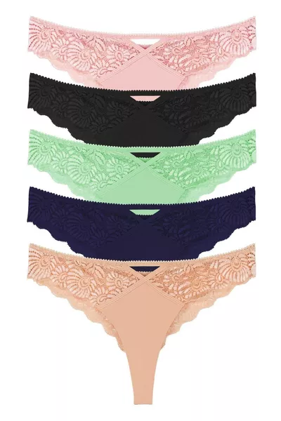 Women's Lace Detail Brazilian Slip 5-Pack Panty Set - 