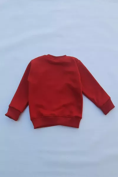 Unisex Kids Red Basic Fleece-Lined Knitted Thick Sweatshirt