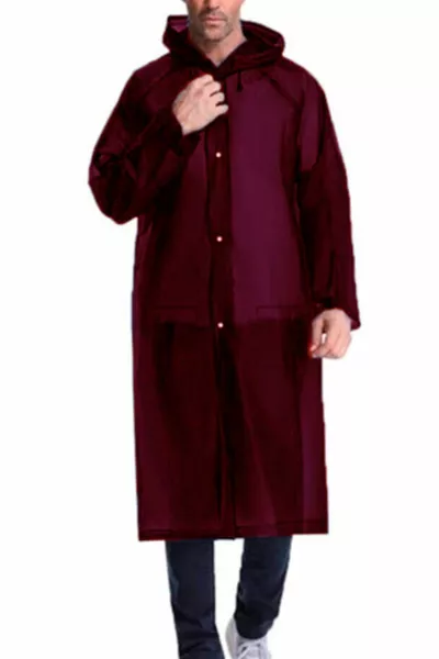 Impermeabile con cappuccio da donna e uomo, bottone a pressione, Eva bordeaux 