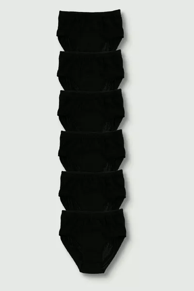 نسائي، مجموعة من 6 سراويل داخلية عالية الخصر من القطن، لون أسود