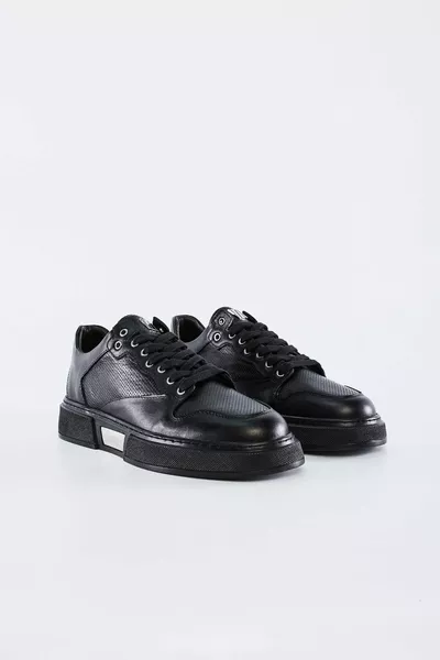 Baskets Aron en cuir véritable noir pour homme
