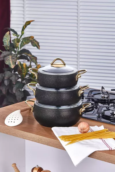 Luna Granite 3-Piece Casserole Set Black