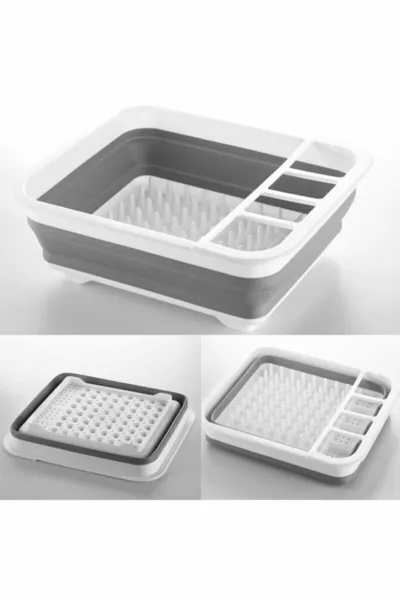 Katlanır Silikon Bulaşık Sepeti Bulaşıklık Tabaklık Akardiyon