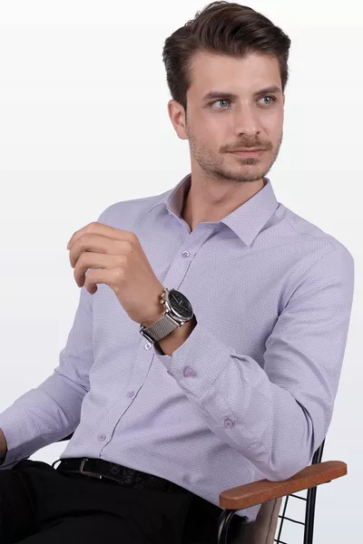 Lilac Checkered Slim Fit Men's Shirt