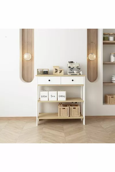 Coin café Luvia en chêne blanc à double tiroir