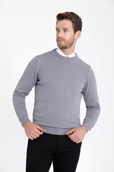 Maglione Uomo Grigio Regular Fit Girocollo