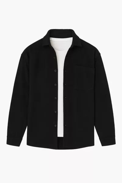 Мъжко зимно палто с редовна кройка, риза, черно