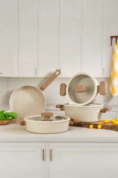 Набор гранитных кастрюль Valeria из 7 предметов - Капучино