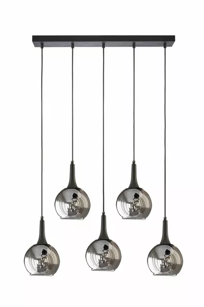 ثريا فريد الحديثة الزخرفية باللون الأسود مع زجاج دخاني متسلسل لغرفة الطعام والصالون، مجموعة من 5 قطع