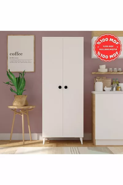 Armadio da cucina multiuso MEGA con 2 ante e 5 ripiani, mobile da bagno bianco al % in MDF