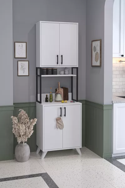4-Door Multipurpose Cabinet Pearl Kitchen Cabinet Pantry Cabinet White