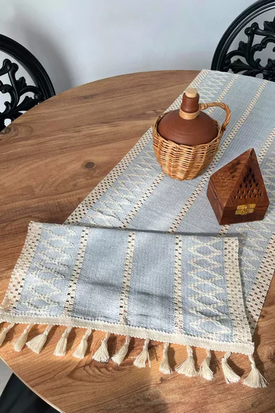 Сив автентичен десен памучен рънър 