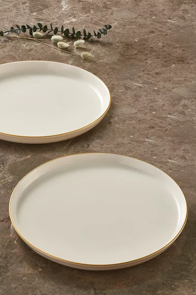 6-delige Bilbao Gold Taartset 6-delige Dessertset  Porselein Wit Rond BPA-vrij Moderne Dessertbord