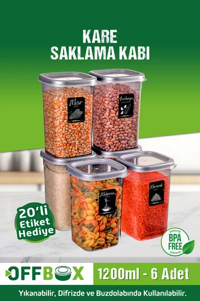 6 Stuks -delige Vierkante Voedselbewaarbak Set 1,2 Liter met  Labels als Cadeau