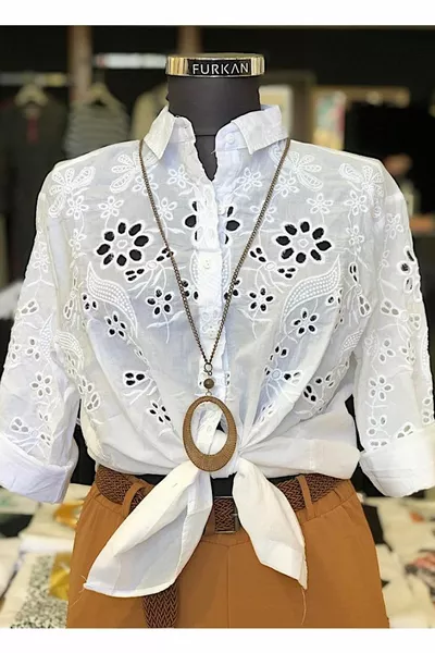 نسائي أبيض ٪ قطن رقيق فيستو قميص