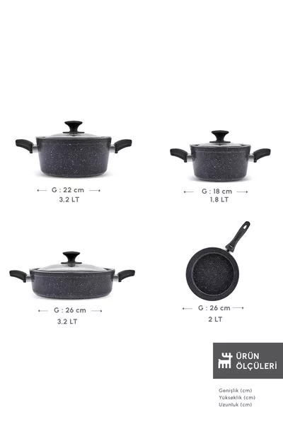 Defne Biogranit  7-teiliges Topf- und Pfannenset Schwarz