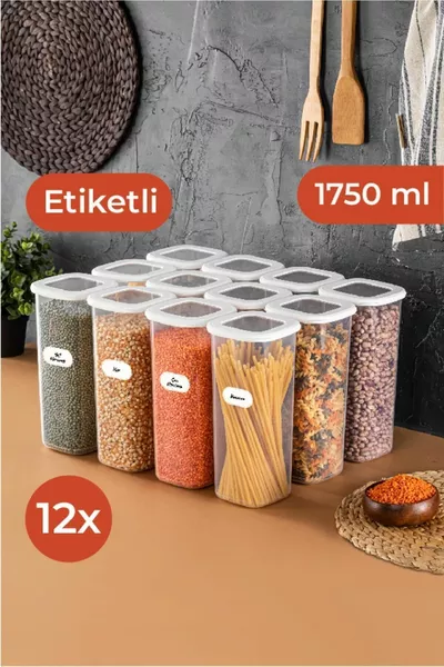Etiketli Foly Kare Erzak Saklama Kabı Seti li 1, Büyük Boy Beyaz
