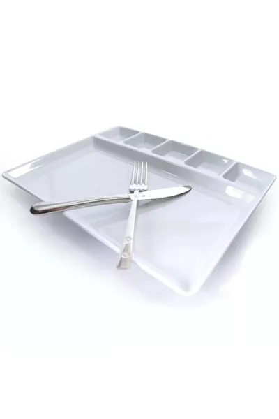 Unbreakable Breakfast Serving Plate cm, 6-Compartment Healthy Material Cafeteria Tray