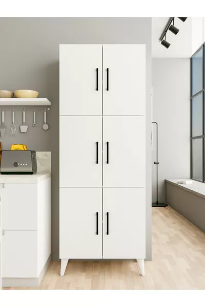Çok Amaçlı Dolap Parlak Beyaz Kiler Mutfak Banyo Balkon Kapaklı Raflı Dolap