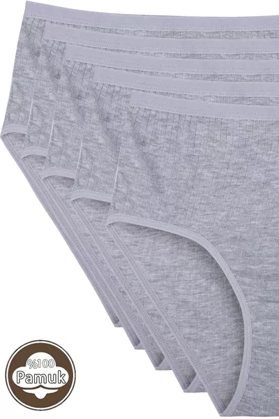 سراويل داخلية نسائية عالية الخصر 5 قطع مصنوعة من القطن ٪ باللون الرمادي 
