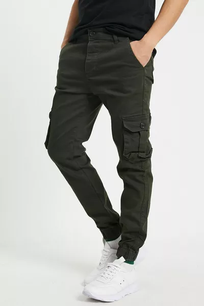 Men's Khaki Jogger Pants with Elastic Cuffs