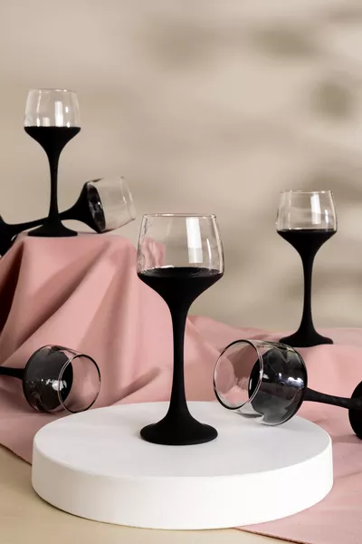 Black Matte 6-Person 6-Piece Footed Glass Coffee Side Water Glass Set - Stylish and Modern Design