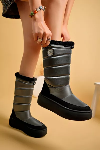 Дамски кожени дълги ботуши за сняг