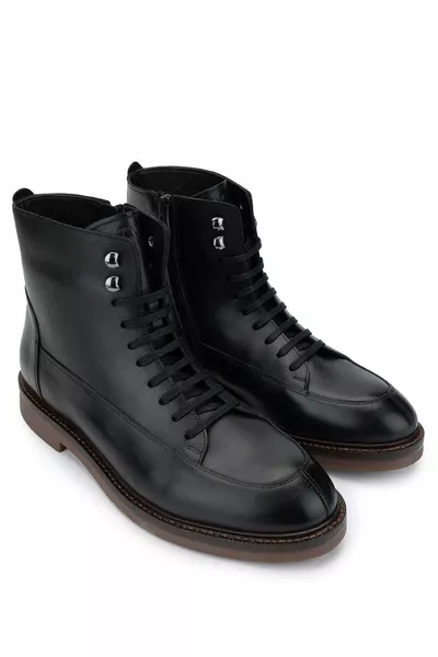 Herren Echtleder Schwarze Leder Freizeitstiefel