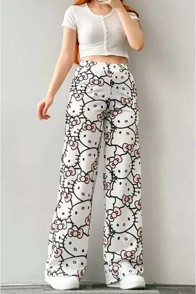 للجنسين الوردي مرحبا كيتي القط واسعة الساق بنطال رياضي